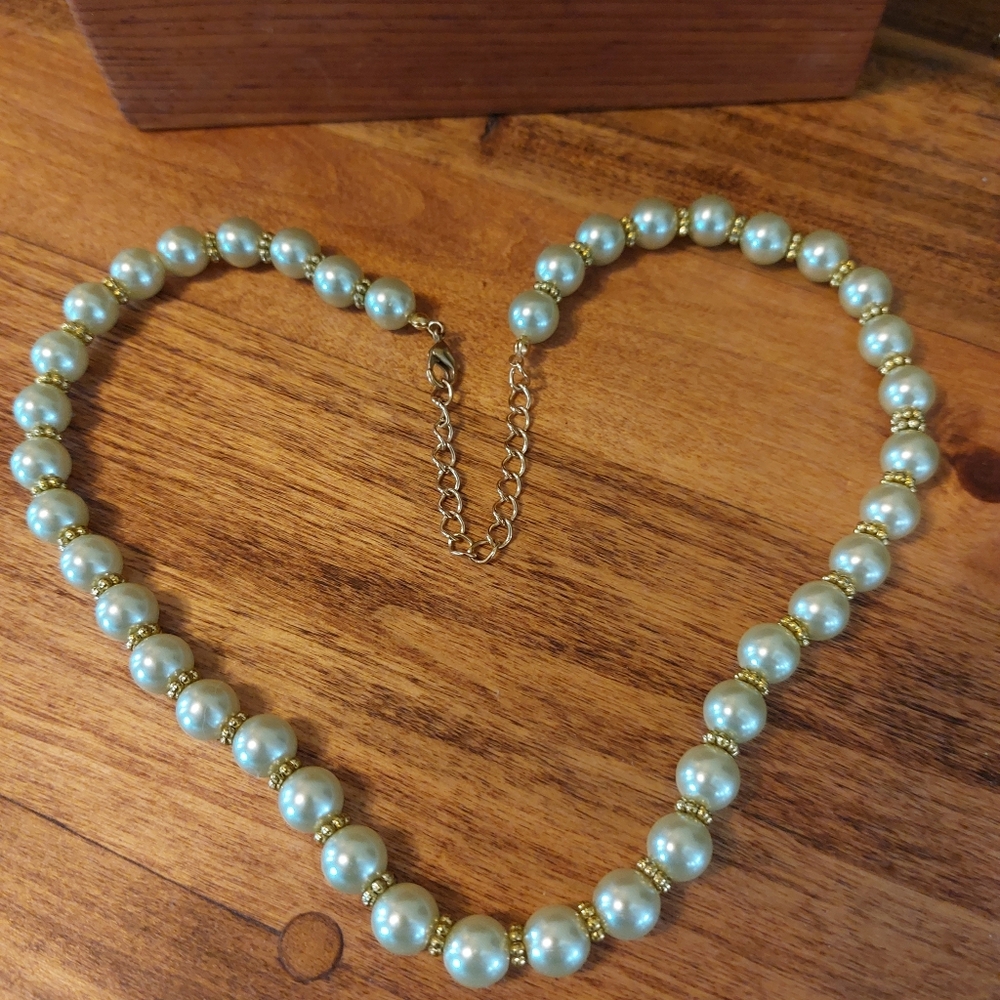 White Faux Pearl with Goldtone Accent Necklace